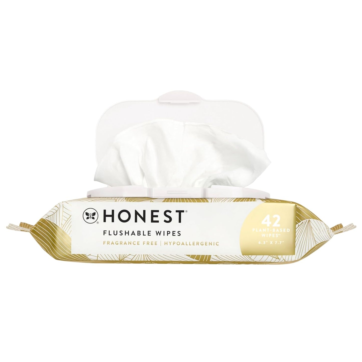 The Honest Company Flushable Wipes for Sensitive Skin | Fragrance Free, Hypoallergenic, 99% Water, Safe to Flush | pH Balanced Feminine Wipes | Gilded Wings, 42 Count