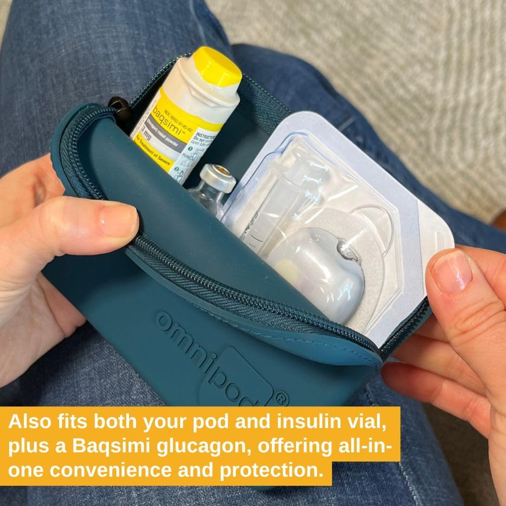 Omnipod Protective Travel Case | Silicone Storage fits an Insulin Vial and One Pod| Diabetic Care Products | Diabetes Supplies Organizer (Teal Blue)