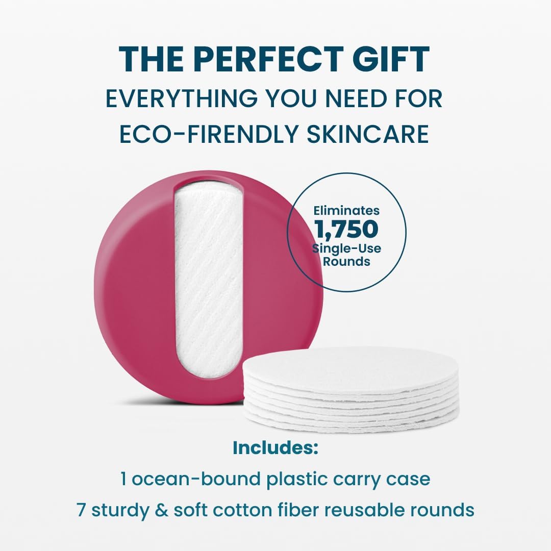 LastRound® 7 Sustainable Reusable Cotton Rounds for Facial Cleansing – Zero-Waste Eco-Friendly Makeup Remover Pads for All Skin Types with Travel Storage Case