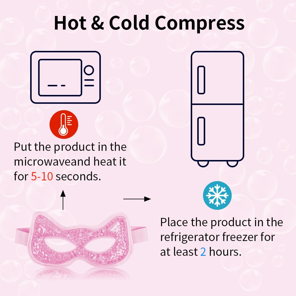 Cooling Eye Mask, Gel Eye Mask Hot Cold Use, Cold Eye Mask for Puffy Eyes, Dry Eyes, Headaches, Migraines, Sinus, Dark Circles (2 pink)