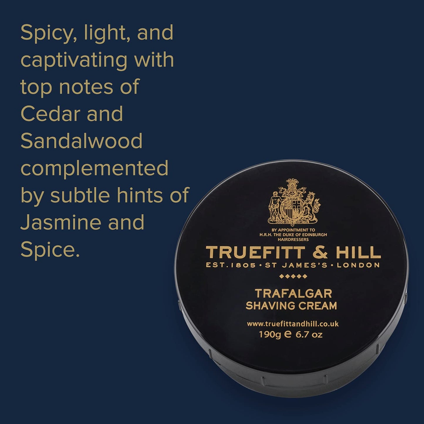 Truefitt & Hill Shaving Cream Bowl - Trafalgar - Premium Glycerin-Based Lather, Smooth Glide, and Hydration for a Luxurious Shave - 6.7 oz