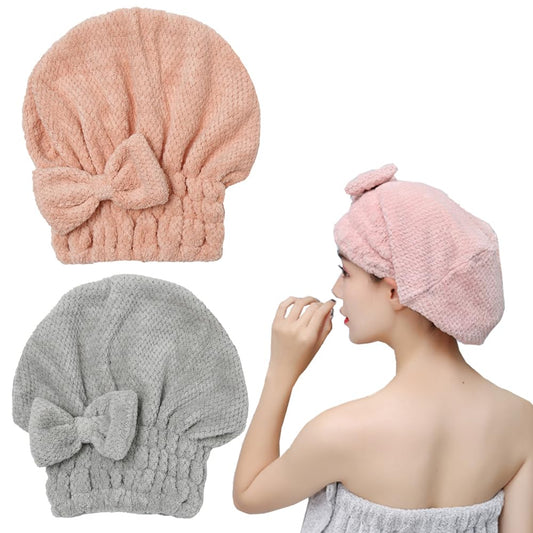 Microfiber Hair Towel, Hair Towel Cap,Absorbent Hair Turban Towel,Hair Drying Towel to Dry Curly or Straight Short Hair Quickly(Pink&Gray)