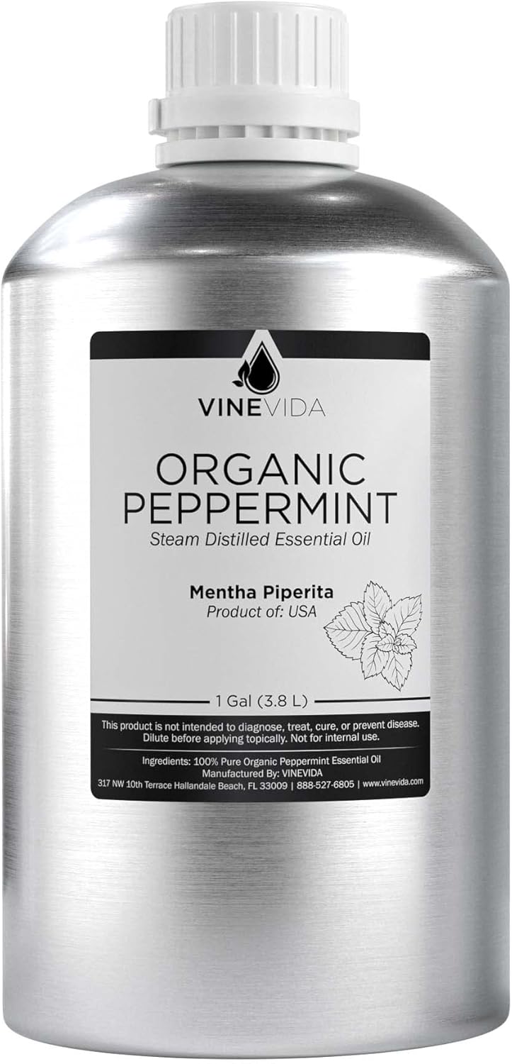 VINEVIDA Organic Peppermint Essential Oil - Gallon Organic Peppermint Oil Undiluted - Bulk Gallon Essential Oil for Soap Making Safe for Skin - DIY Candle Scents for Candlemaking Scents - 8 lbs