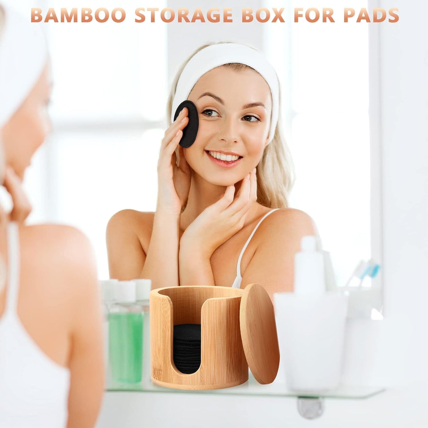 Foaincore 40 Pcs Reusable Makeup Remover Pads with Mesh Laundry Bag Washable Bamboo Cotton Rounds Soft Reusable Face Pad for Toner Skin Types with Bamboo Holder(Black)