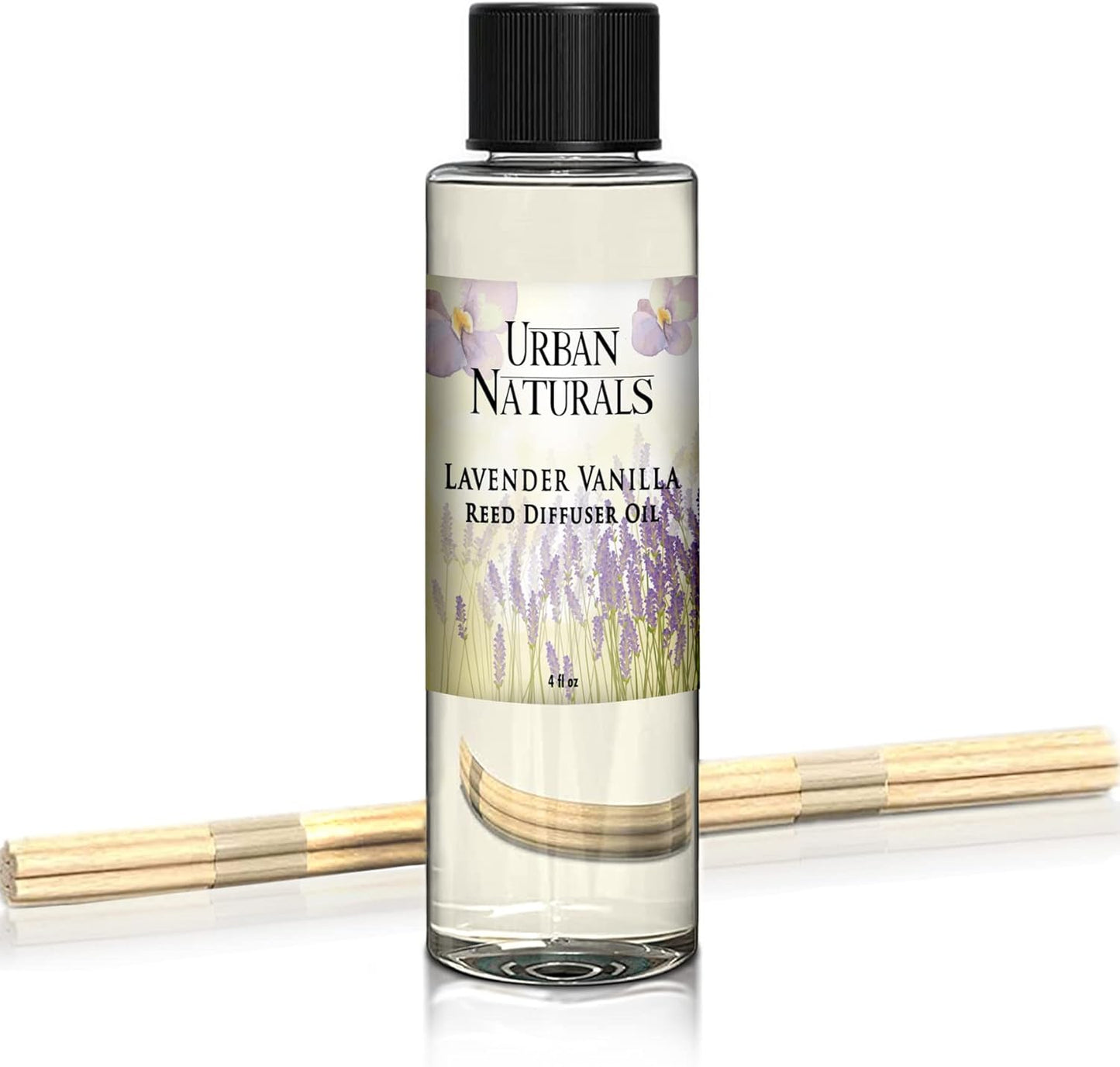 Urban Naturals Lavender Vanilla Scented Oil Reed Diffuser Refill | Includes a Free Set of Reed Sticks! Lavender Blossom, Creamy Vanilla, White Woods and Sugared Musk | 4 oz.