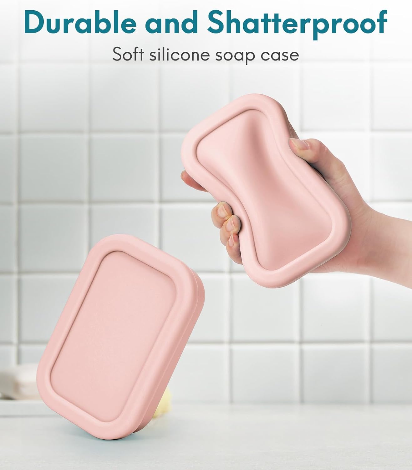 Quatish Solid Shampoo Bar Holder, Large Leakproof Travel Soap Case, Silicone Soap Box with Draining Layer, Enhanced Soap Container, Suitable for Camping, Gym, Bathroom, Outdoor Essentials, Pink