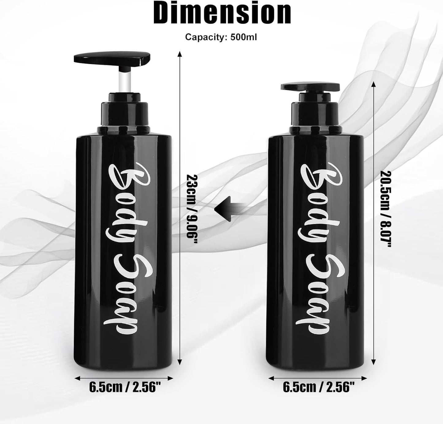 16.9oz Shampoo and Conditioner Bottles Set of 3-Printed Shower Soap Dispenser Plastic Shampoo Bottles Refillable with Pump - Shampoo Conditioner Body Wash Dispenser for Bathroom Shower Black