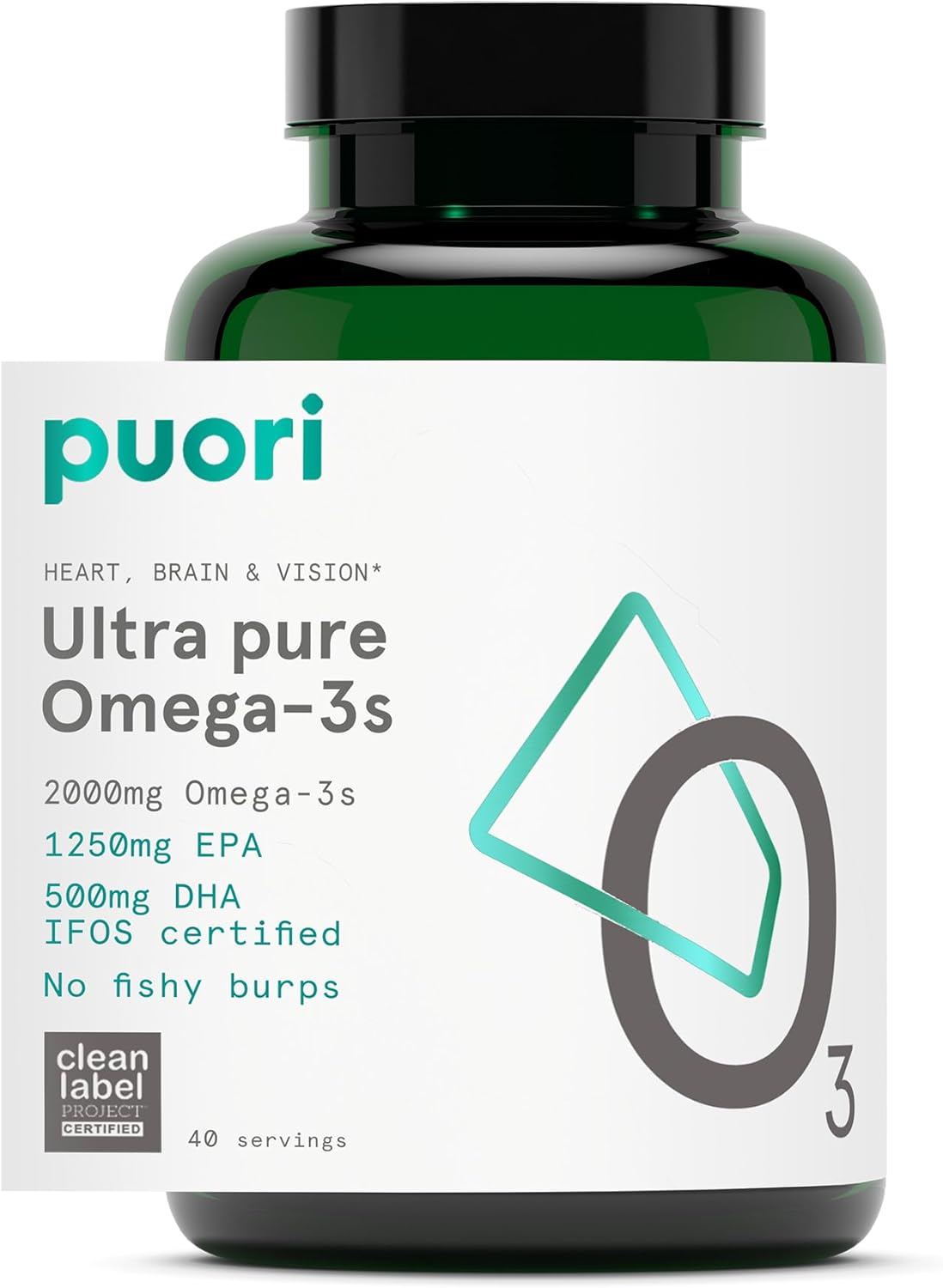 Puori Omega 3 Fish Oil - Ultra Pure 2000mg - 120 Softgels - Heart, Brain and Eye Health Supplement - Burpless, IFOS Certified, Non-GMO Capsules - O3 - 2000mg EPA 1250mg DHA 500mg
