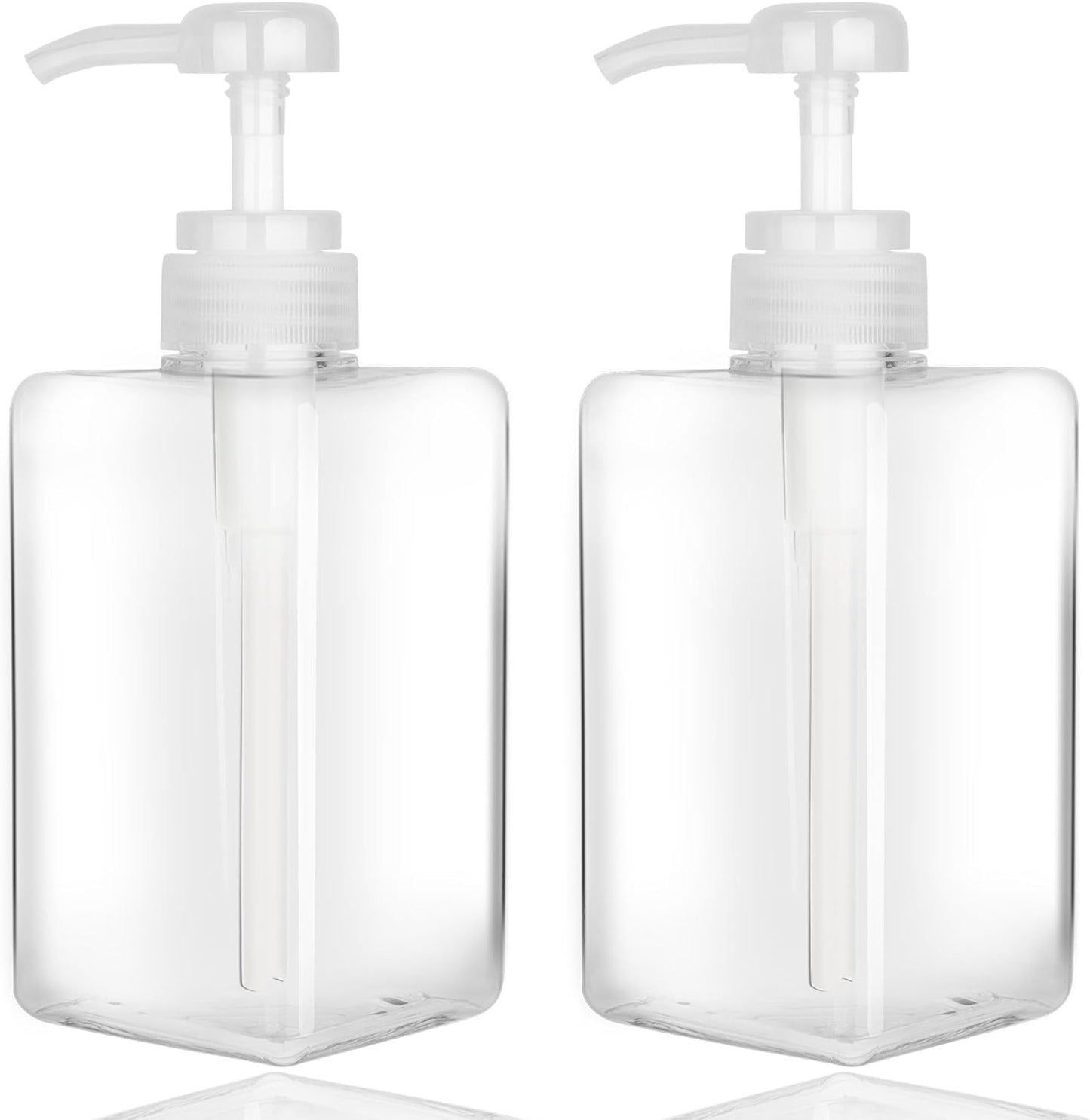 450ml (15.2oz) Pump Bottle Dispenser Jansburg 2Pack Refillable Square Plastic Lotion Dispenser Empty Lotion Pump Bottle for Essential Oil Soap Lotion Shampoo, Bathroom/Kitchen/Travel Clear