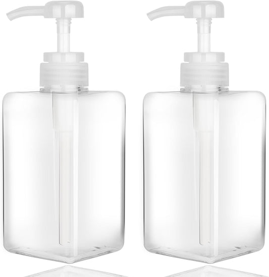 450ml (15.2oz) Pump Bottle Dispenser Jansburg 2Pack Refillable Square Plastic Lotion Dispenser Empty Lotion Pump Bottle for Essential Oil Soap Lotion Shampoo, Bathroom/Kitchen/Travel Clear