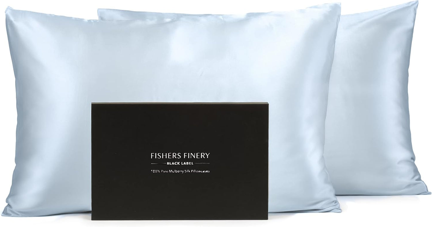Fishers Finery 30mm 100% Pure Mulberry Silk Pillowcase Set, Quality Tested (Blue, King, 2 Pack Set)