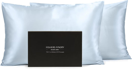 Fishers Finery 30mm 100% Pure Mulberry Silk Pillowcase Set, Quality Tested (Blue, King, 2 Pack Set)