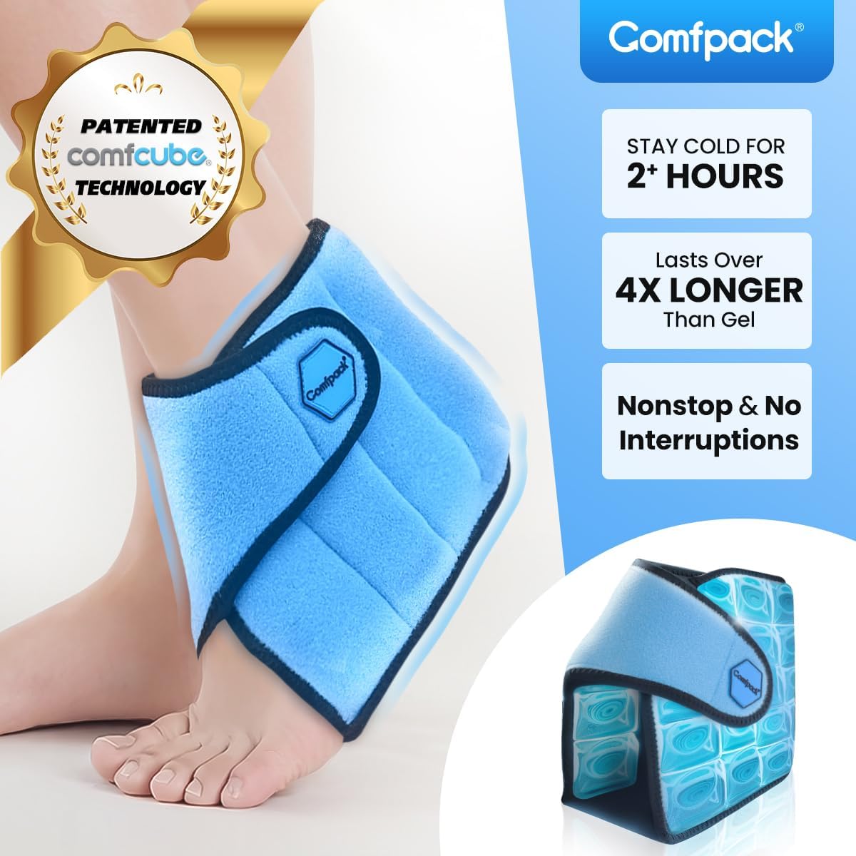 Ankle Ice Pack Wrap for Swelling & Sprained with 2 Hours Long Lasting Cold, Reusable Ankle Foot Cold Wrap for Achilles Tendonitis, Plantar Fasciitis Relief, Heel Pain
