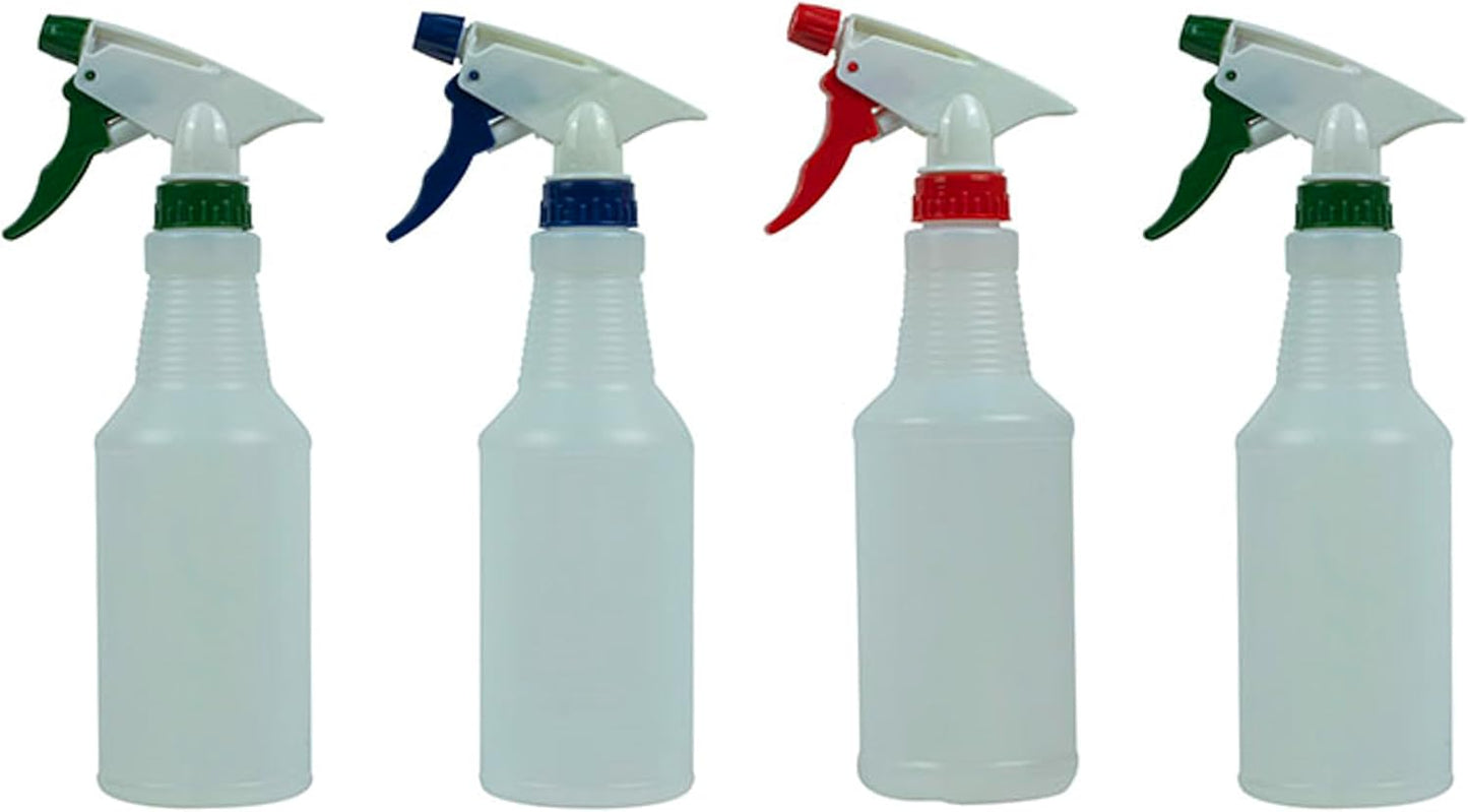 16oz Spray Bottle, 4 Pack – Adjustable Nozzle, Durable Plastic, All-Purpose Cleaning, Gardening & Auto Detailing, Made in USA
