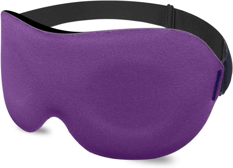 3D Sleep Mask for Side Sleepers – 100% Light Blocking Eye Mask for Sleeping, Zero Eye Pressure, Soft Breathable Memory Foam, Adjustable Strap for Travel, Men & Women (Purple)