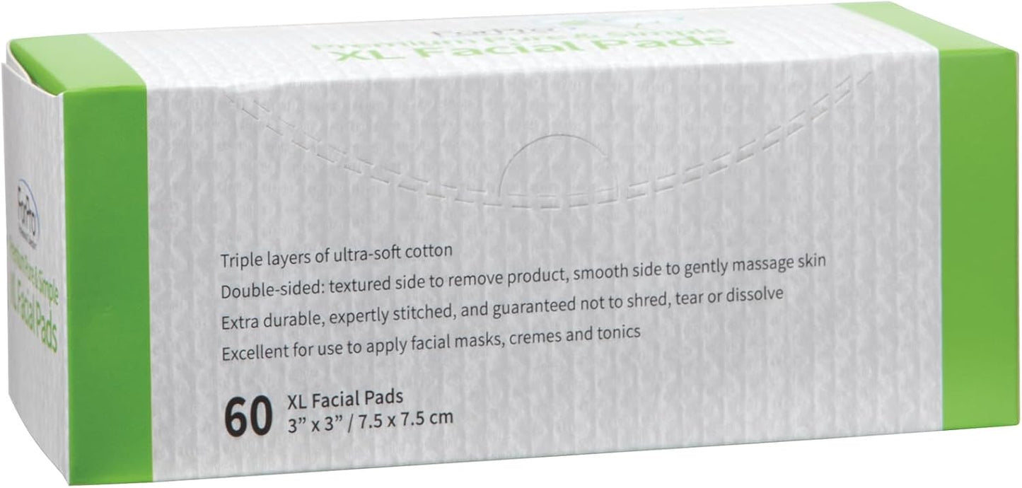 ForPro Premium Pure & Simple XL Facial Pads, Triple Layered Ultra Soft Disposable Makeup Remover Pads, 100% Vegan & Cruelty-Free, 60-Count