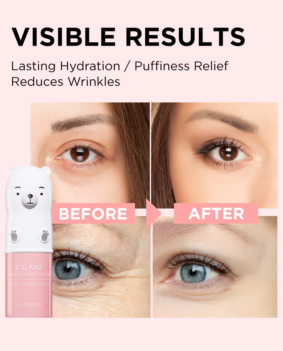 THESAEM Iceland Hydrating & Collagen Eye Stick 2 Pack - Cooling & Anti-Wrinkle Balm for Dark Circles and Puffiness – Under Eye Treatment - Reduce Wrinkles and Moisturizing - Duo Set