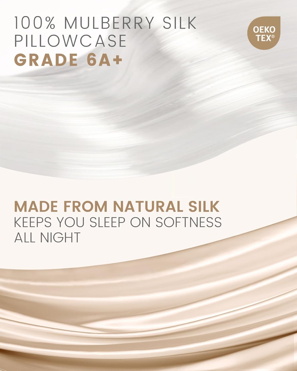 THXSILK Silk Pillowcase for Hair and Skin, 100% Mulberry Silk Bed Pillowcase Grade 6A+, Hypoallergenic Soft Breathable Silk Pillow Case with Hidden Zipper, King Size Pillow Case(Beige)