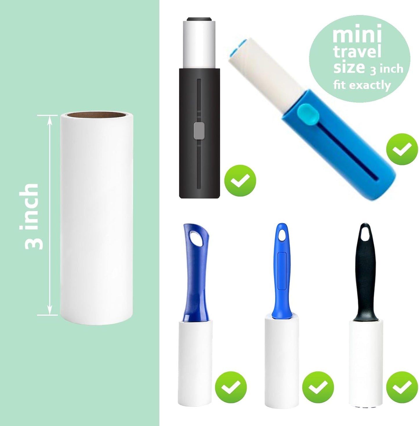 3 inch Mini Lint Roller Refills Compatible with Scotch Brite Mini Travel Lint Roller and PetLovers Evercare Mini Pet Hair Remover Sticky Roller Refill 4 Rolls 40 Sheets per Roll Total 160 Sheets