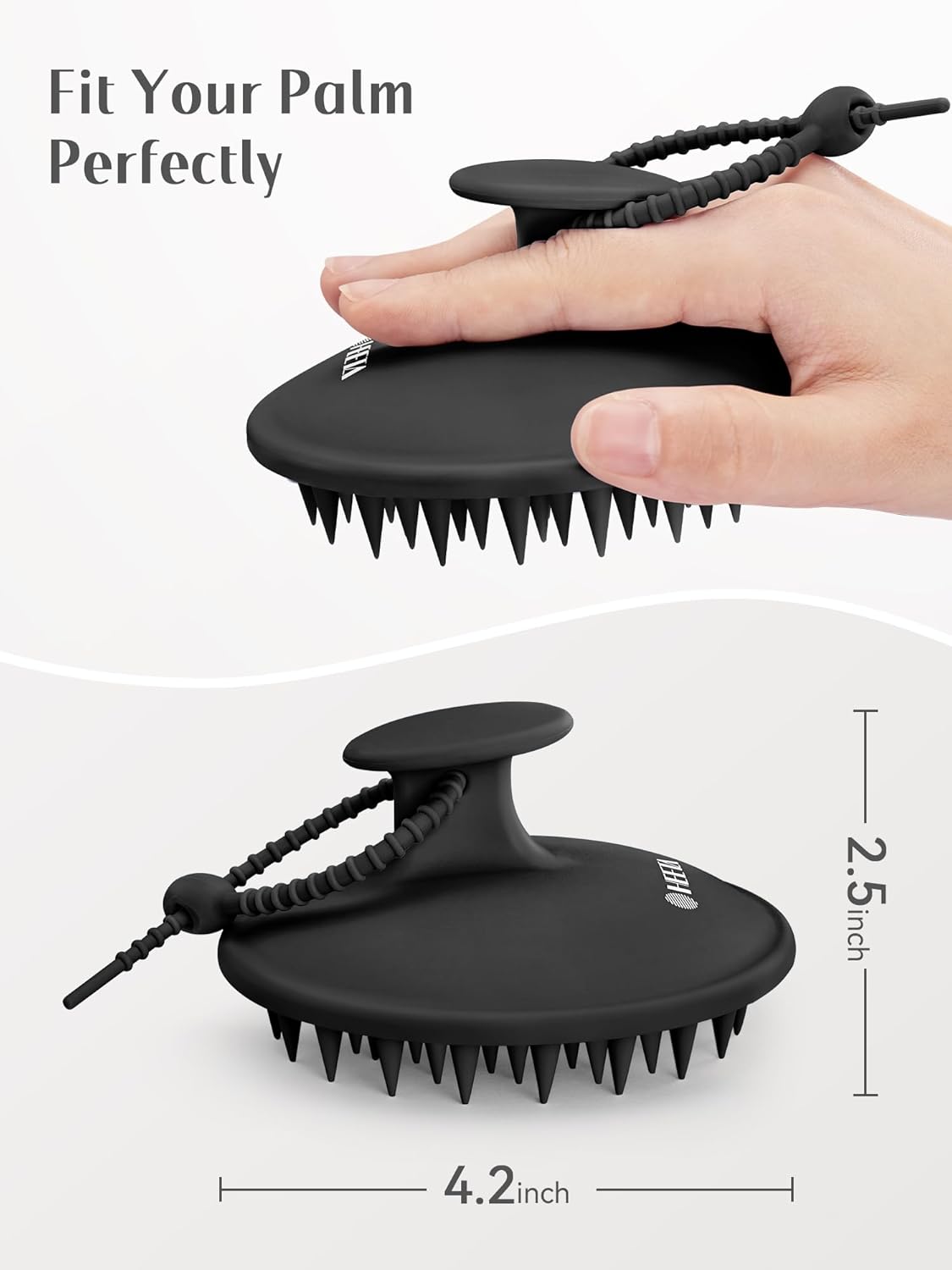 HEETA Scalp Massager Shampoo Brush with Silicone Bristles for Dandruff Removal Scalp Care & Hair Growth, Scalp Scrubber for All Hair Types, Head Massager Stress Relax, Upgraded Large Design,Black