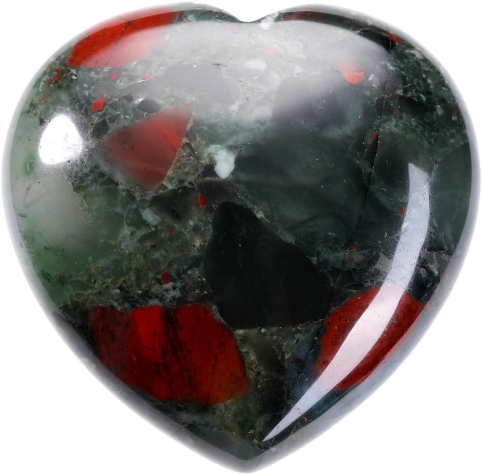 Jovivi 45mm Big African Bloodstone Crystal Heart Healing Crystals Heart Stones Polished Pocket Love Gemstones Chakra Reiki Energy Balancing Meditation Massage Gift