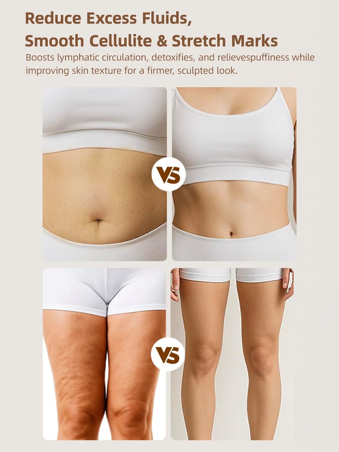 Lymphatic Drainage Massager & Anti Cellulite Massage Tool, Reduce Stretch Marks & Cellulite, for Legs, Arms & Belly, Body Sculpting Machine with Microcurrent, Light, Heat & Vibration,White