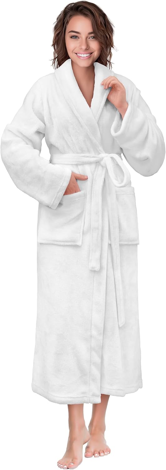 PAVILIA Womens Robe Fleece Plush Soft, Fluffy Fuzzy Cozy Warm Lightweight Bathrobe, Shower Spa House Long Robe for Women
