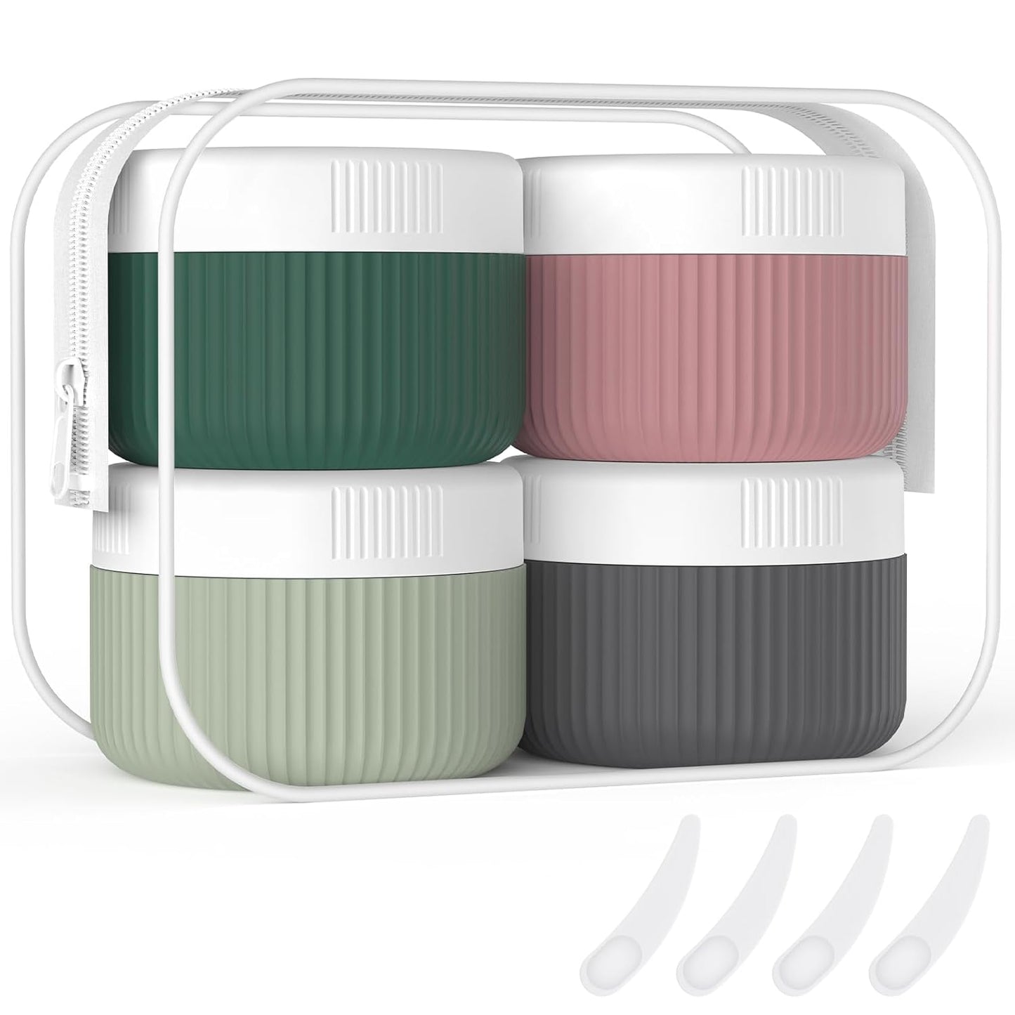 ME.FAN Travel Containers for Toiletries, TSA Approved 1.5 oz Silicone Cream Jars, Leak-proof Journey Containers, Trip Accessories with Lid for Cosmetic Face Hand 4 Pack White Lid - Morandi