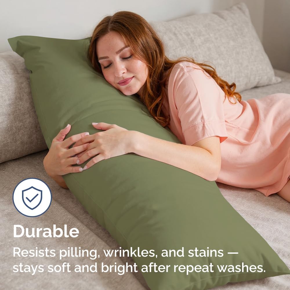 Long Pillowcases - Body Pillow Cover - Long Pillow Insert for Sleeping, Side Sleepers - Soft & Breathable Body Pillow Case with Envelope Enclosure - Comfy & Machine Washable - 20" x 54" (Sage Green)