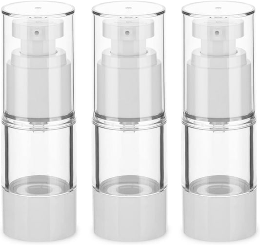 0.5OZ/15ML Clear Airless Pump Bottles, Lotion Dispenser Travel with Pump, Vacuum Plastic Travel Size Lotion Bottle for Foundation, Creams, Cosmetic(3 Pack)