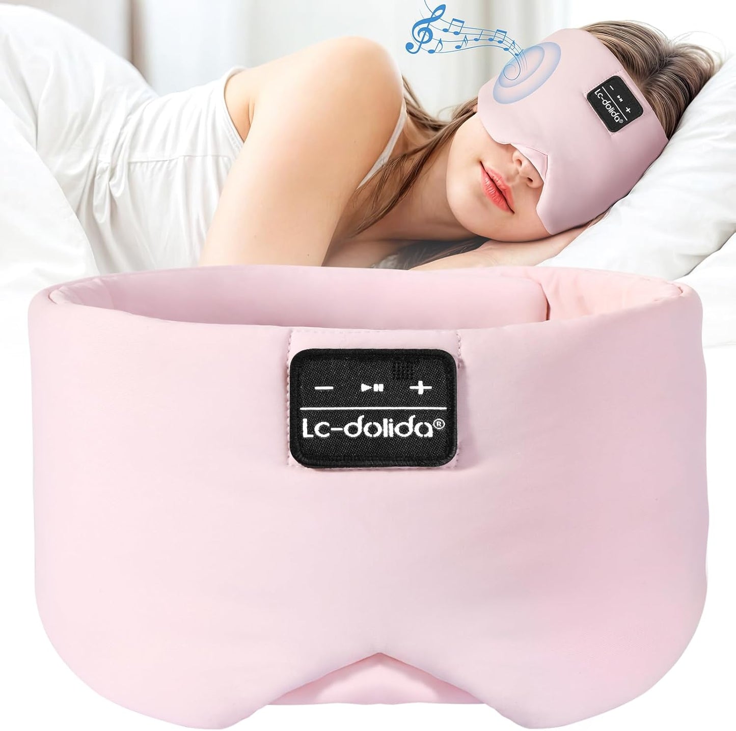 LC-dolida Sleep Mask with Bluetooth Headphones, Ice Silk Sleep Headphones with Bluetooth 5.4, Total Blackout Eye Mask for Sleeping, Sleep Soft Mask for Women Men, All Night Sleep, Travel(Pink)