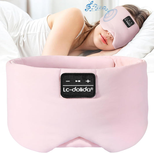 LC-dolida Sleep Mask with Bluetooth Headphones, Ice Silk Sleep Headphones with Bluetooth 5.4, Total Blackout Eye Mask for Sleeping, Sleep Soft Mask for Women Men, All Night Sleep, Travel(Pink)
