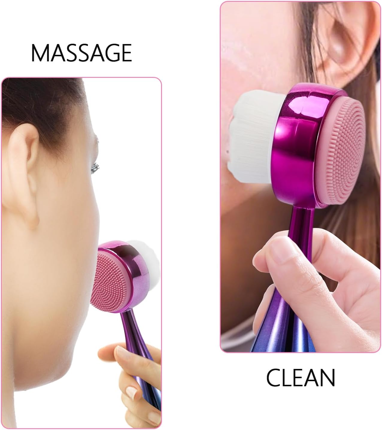 Face Brush 2 in 1, Facial Cleansing Brush Double Sides, Facial Exfoliation Scrub Brush Silicone Manual Face Scrubber Brush for Gentle Deep Pore Cleansing, Skincare (Blue, 2 Pack)