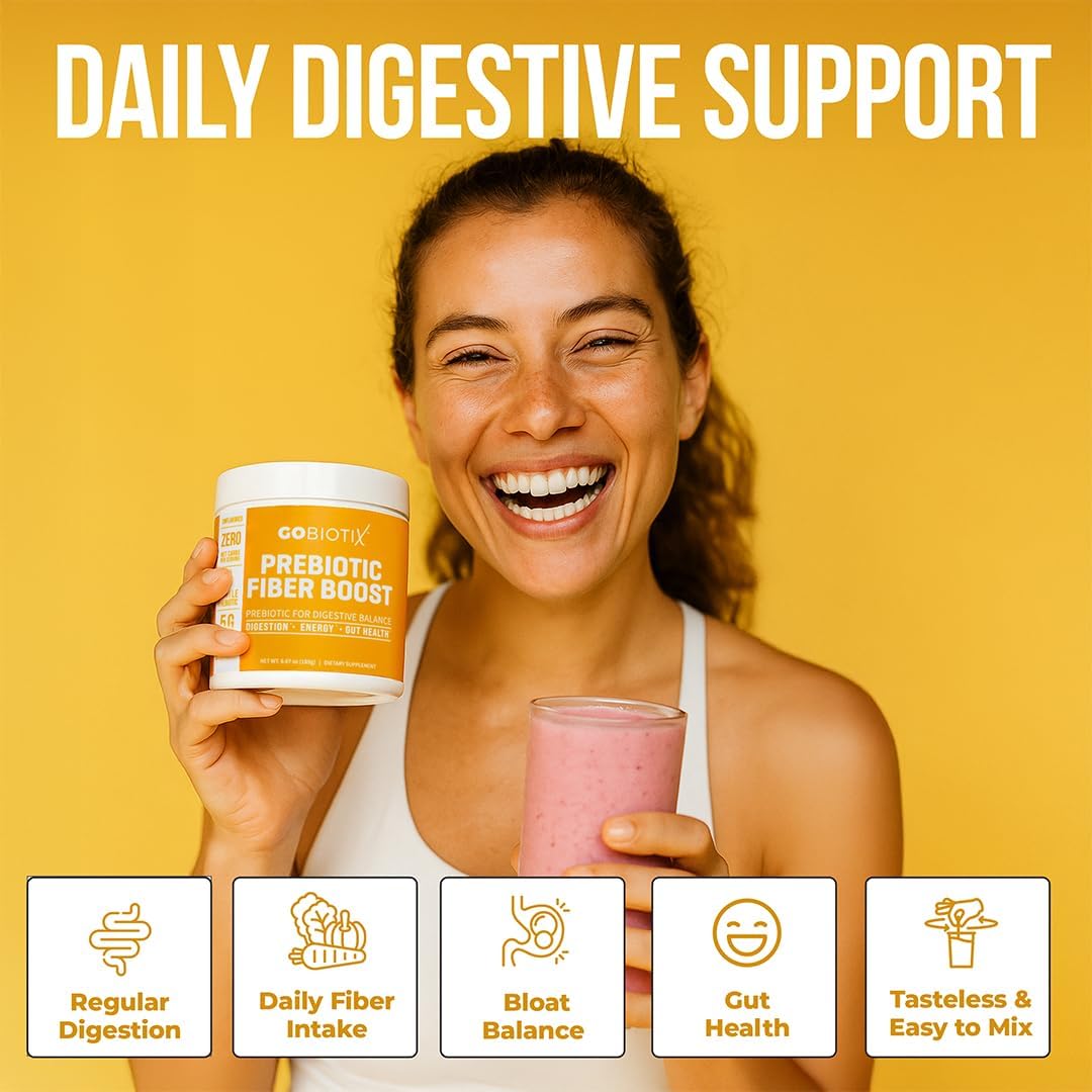 GOBIOTIX Fiber Supplement Powder with Prebiotics for Digestive Health and GLP-1 Support, Soluble Fiber for Gut Health & Debloat, Keto, Vegan, Gluten & Sugar Free, 35 Servings (1 Pack)
