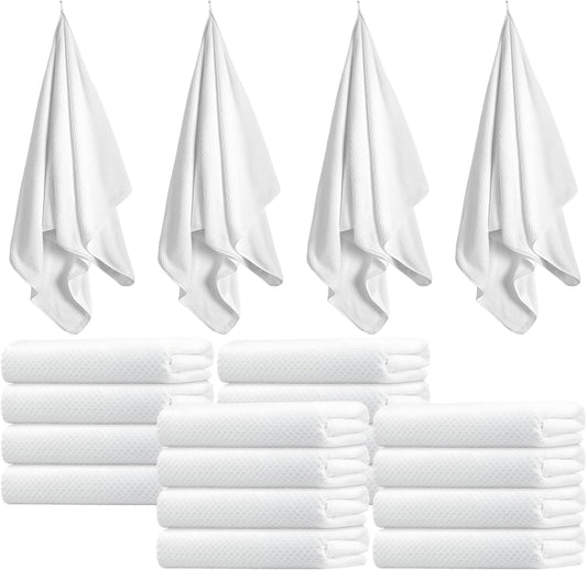 16 Pack Microfiber Bath Towels Bulk 27'' x 60'' Oversized Size Bath Towel Highly Absorbent Extra Large Soft Drying for Shower Beach Salon Winter Sport Spa Gym (Lattice,White)