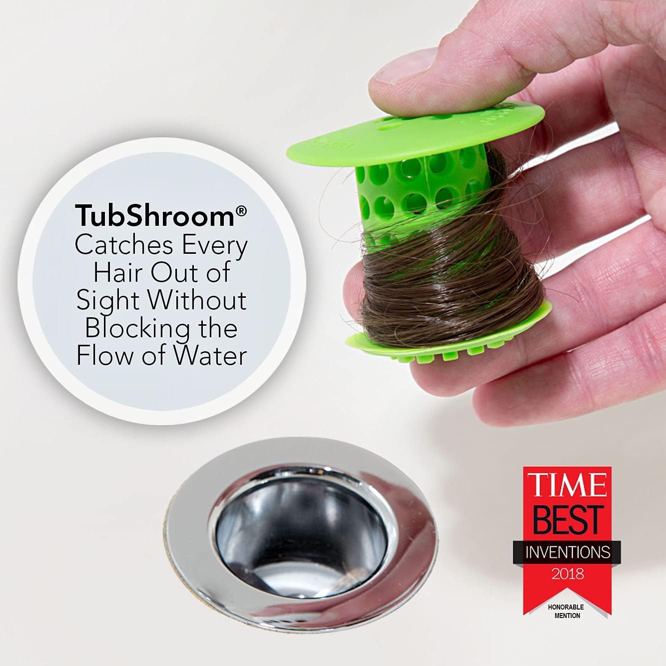 TubShroom Tub Drain Hair Catcher Strainer, Green – Drain Protector and Hair Catcher for Bathroom Drains, Fits 1.5” – 1.75” Bathtub and Shower Tub Drains