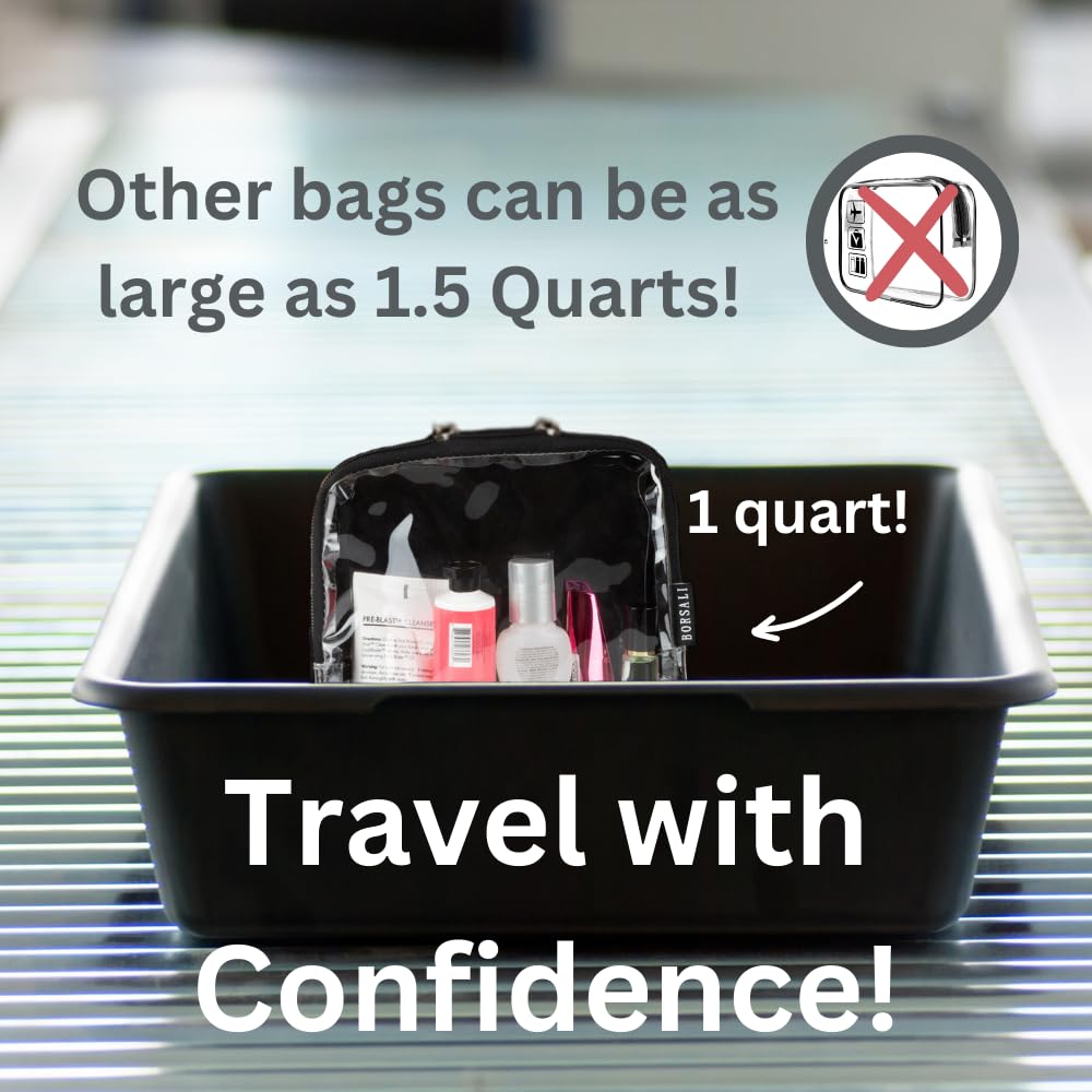 BORSALI TSA-Approved Quart-Sized Bag for Carry-On Travel - One (1) Quart Clear Toiletries, Cosmetic and 3-1-1 Liquids Toiletry Bag - Taupe