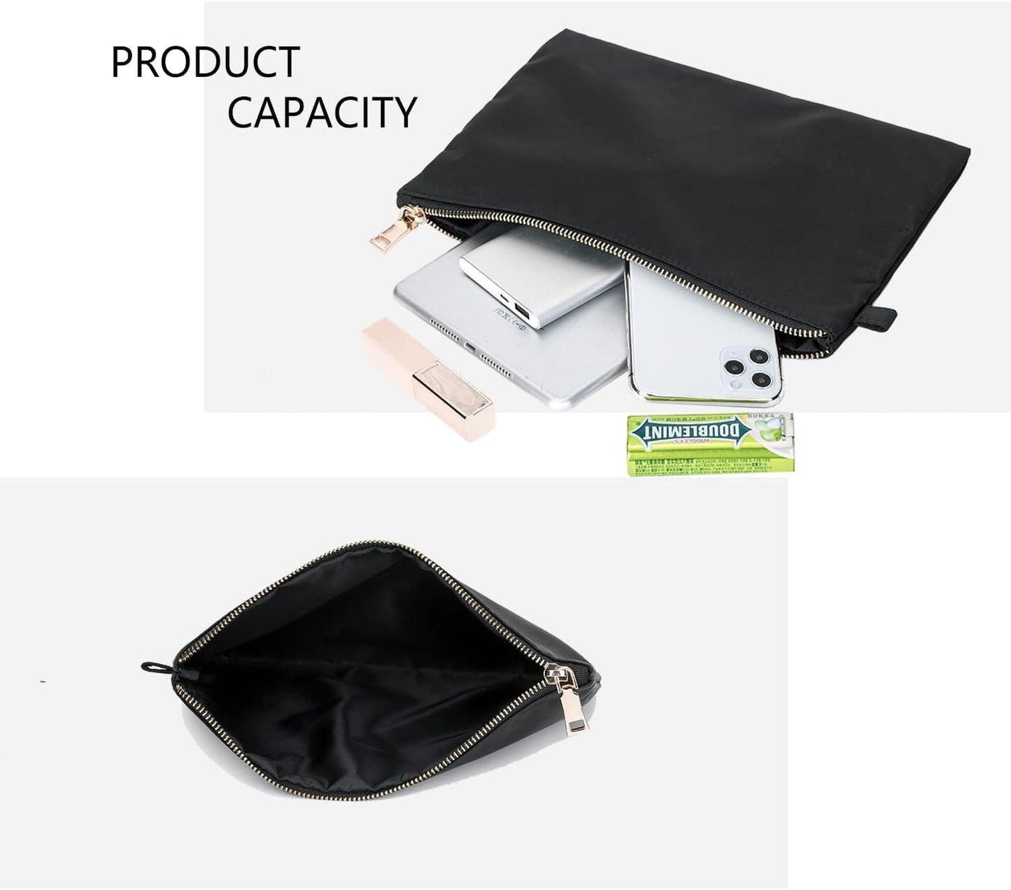 Zipper Pouch Storage Bag Simple and Stylish Women's Cosmetic and Travel Bag (Black-nylon-5)