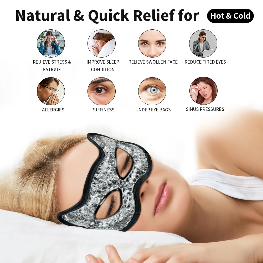 Cooling Eye Mask, Hot & Cold Use, for Puffy Eyes, Dry Eyes, Headaches, Migraines, Sinus, Dark Circles (2 blue)