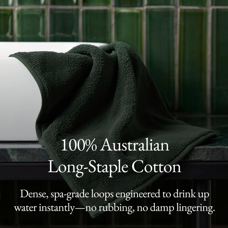 Italic Ultraplush 100% Australian Cotton Washcloths - Set of 2 Luxury Plush Face Wash Cloths, Soft and Absorbent 800 GSM for Bathroom, Spa, Gym, Face and Body (Deep Forest)