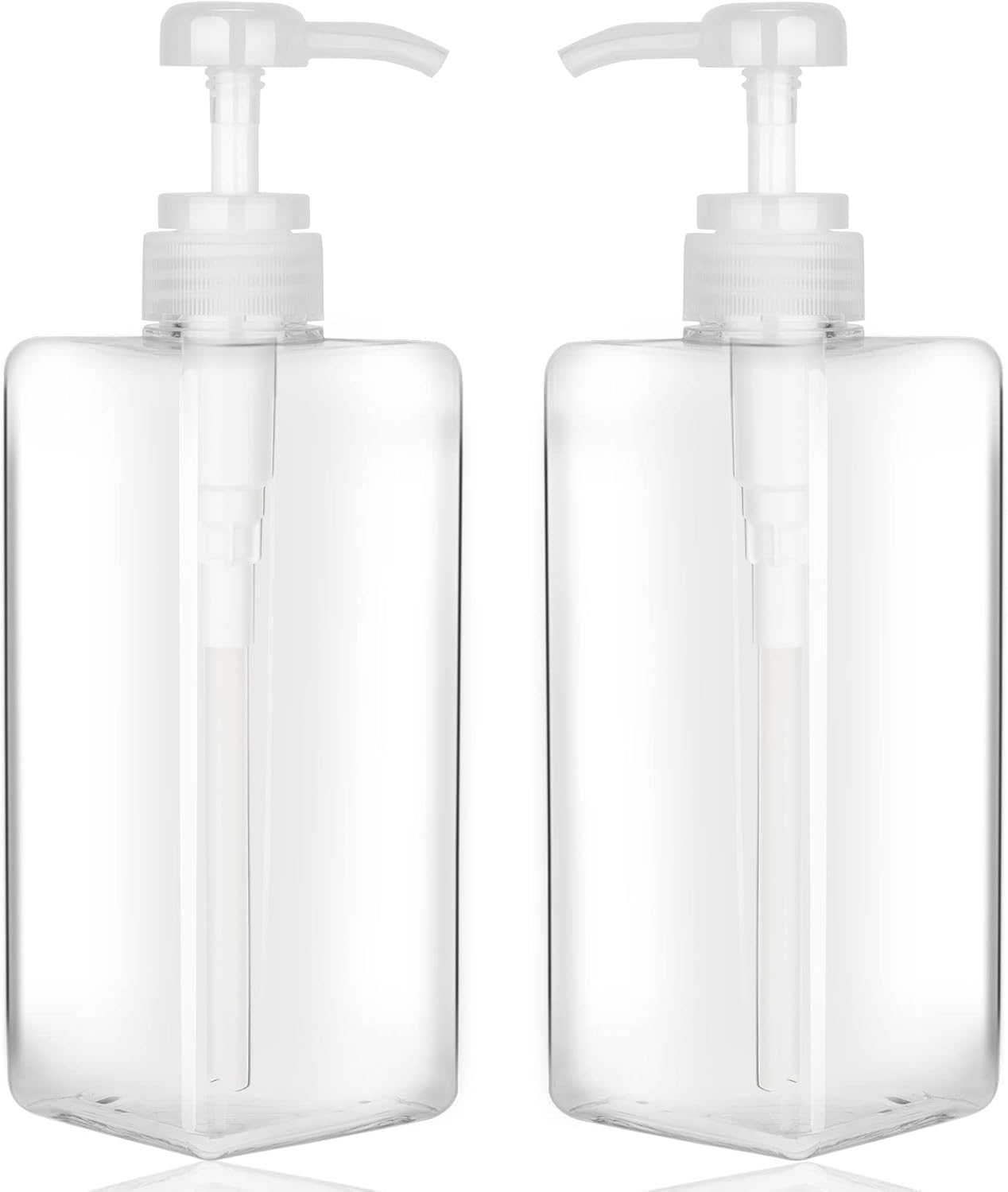 Pump Bottle Dispenser 22oz/650ml Jansburg 2Pack Refillable Square Plastic Lotion Dispenser Empty Lotion Pump Bottle for Essential Oil Lotion, Shampoo, Bathroom Travel Clear