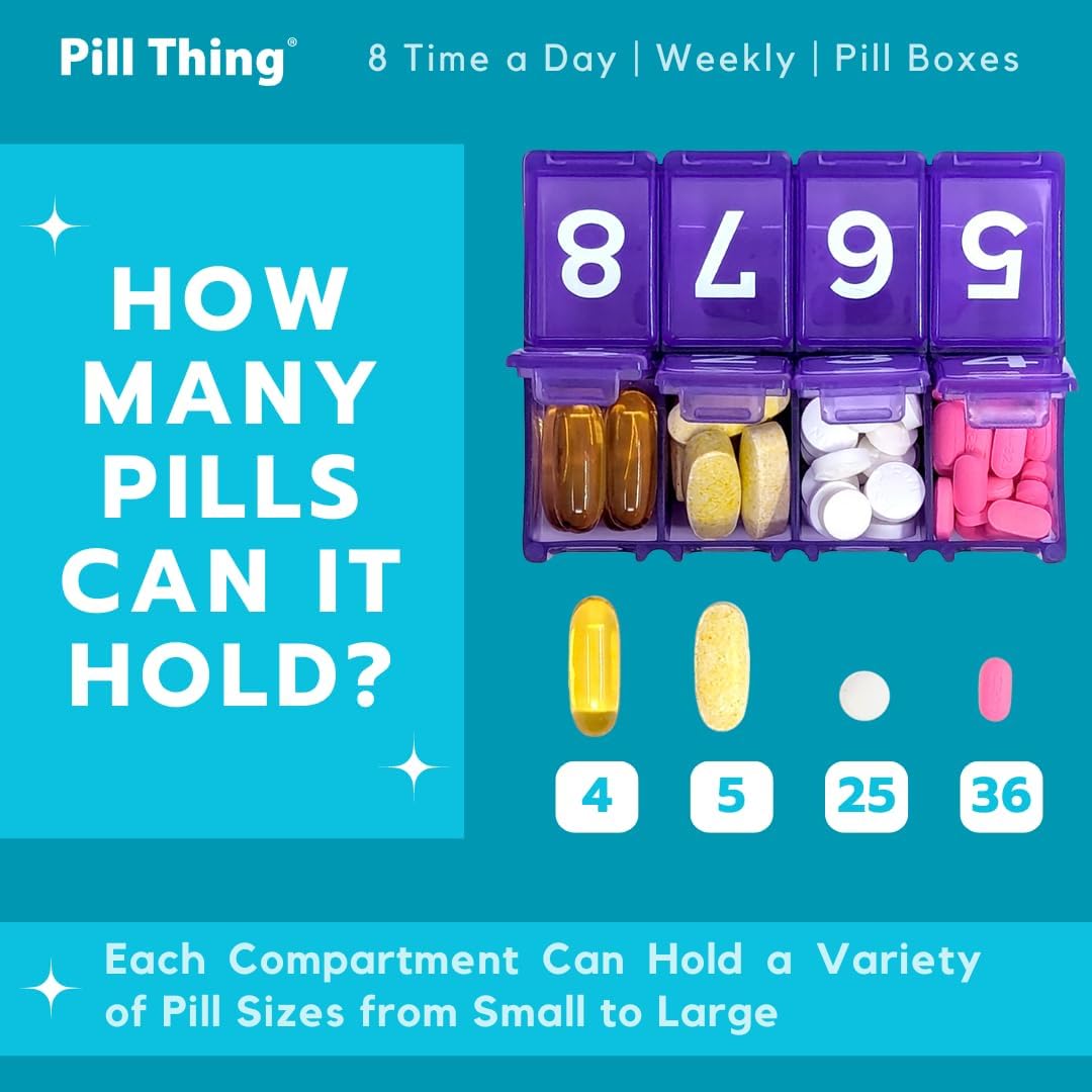 8 Times a Day, 7 Day Large Weekly Pill Organizer with Holder Tray, Vitamin, Medicine Box, Multicolor (8X a Day - 1 Pack)