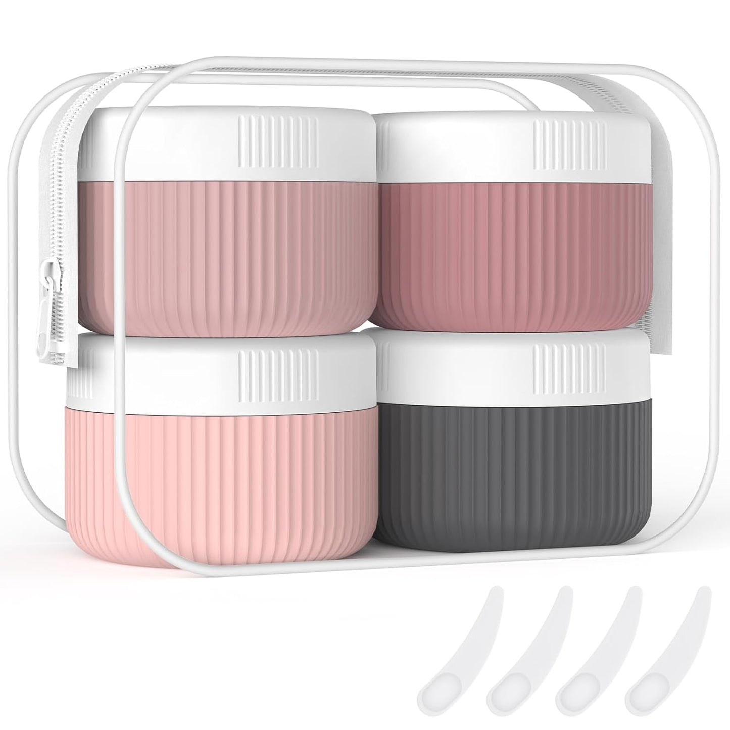 ME.FAN Travel Containers for Toiletries, TSA Approved 1.5 oz Silicone Cream Jars, Leak-proof Journey Containers, Trip Accessories with Lid for Cosmetic Face Hand 4 Pack White Lid - Pink