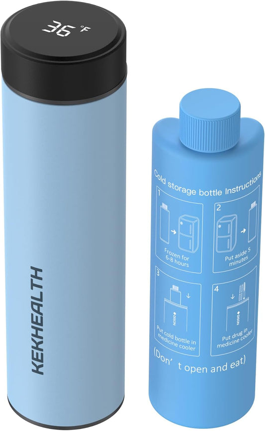 Compact 60H Insulin Cooler Travel Case Temp Display Medication Cooler for Travel Insulated Medicine Cooler Bag TSA Approved Ice Packs Diabetic Cooler with QR Medical Travel Tag（Serentity）