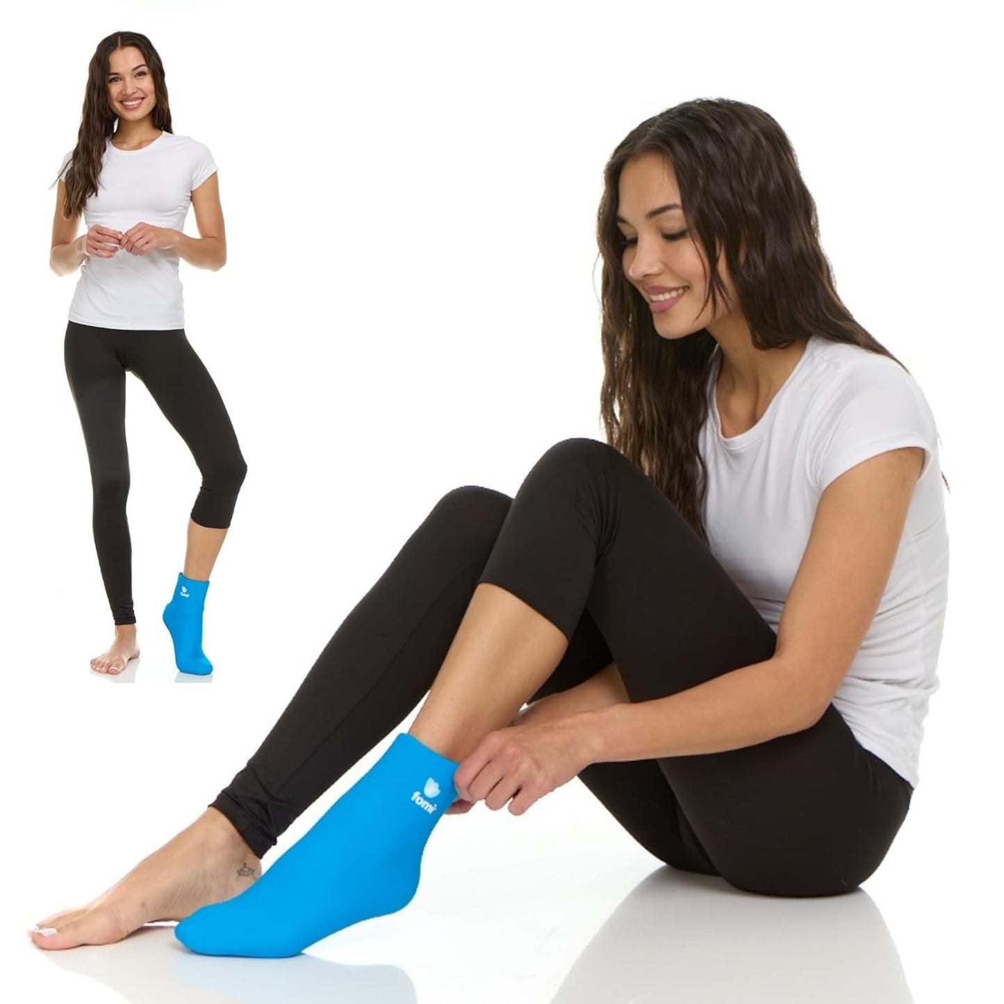 FOMI Hot Cold Full Foot and Ankle Solid Gel Ice Pack | Premium Comfort 360 Degree Cooling Compression Wrap for Plantar Fasciitis, Heel Spurs, Achilles, Tendonitis, Sore Feet, Gout | One Size (Blue)