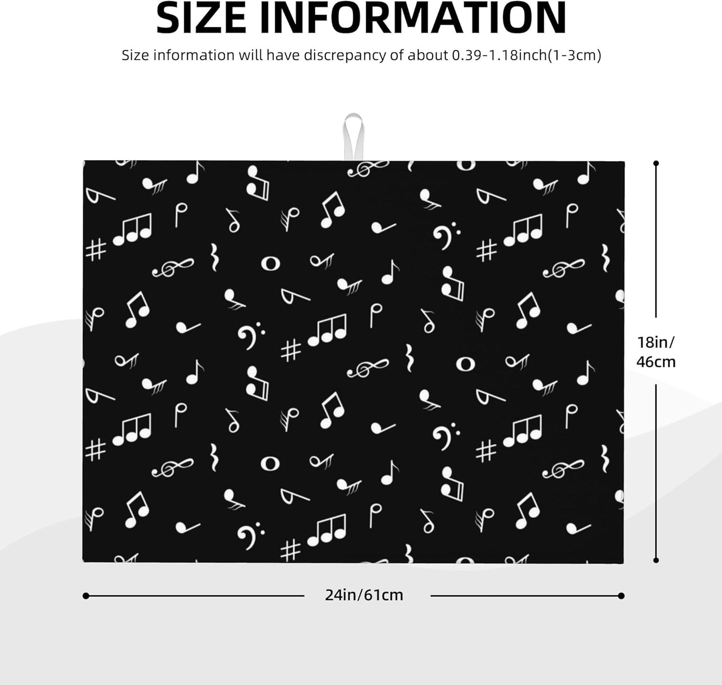 Musicial Kitchen Drying Mat Music Notes Microfiber Dish Drainer Mat for Kitchen Counter Absorbent Reusable Washable 18x24 Inch Black