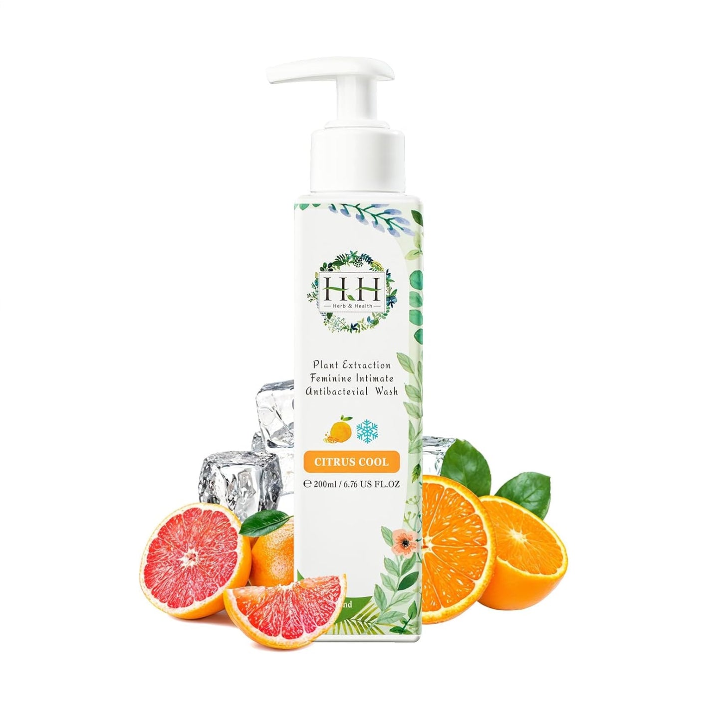 HH Herb & Health Feminine Wash for Women, pH3.6 Lactobacillus Cleanser with Botanical Extracts, Hydrating & Cooling Intimate Care for Odor Dryness and Itch, Sensitive Skin Safe, Citrus Scent Cool