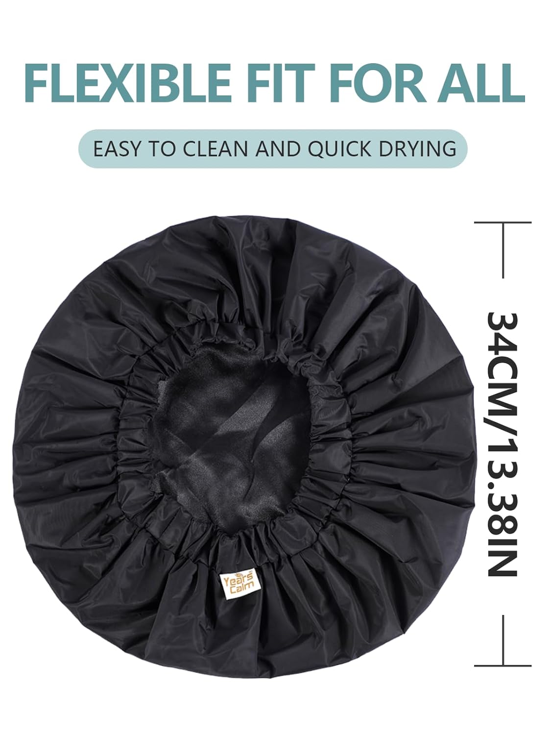 Years calm Reusable Waterproof Shower Caps for Women, Hair Caps for Showers, Double-Layer Elastic Design, for All Hairstyles, Travel-Friendly (black)