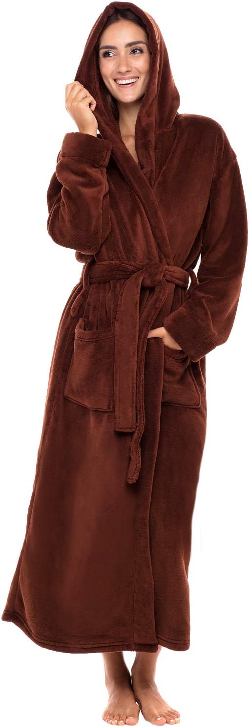 Alexander Del Rossa Womens Robe, Long Plush Bathrobe with Hood, Hooded Robes for Women Plus Size Bath Robe