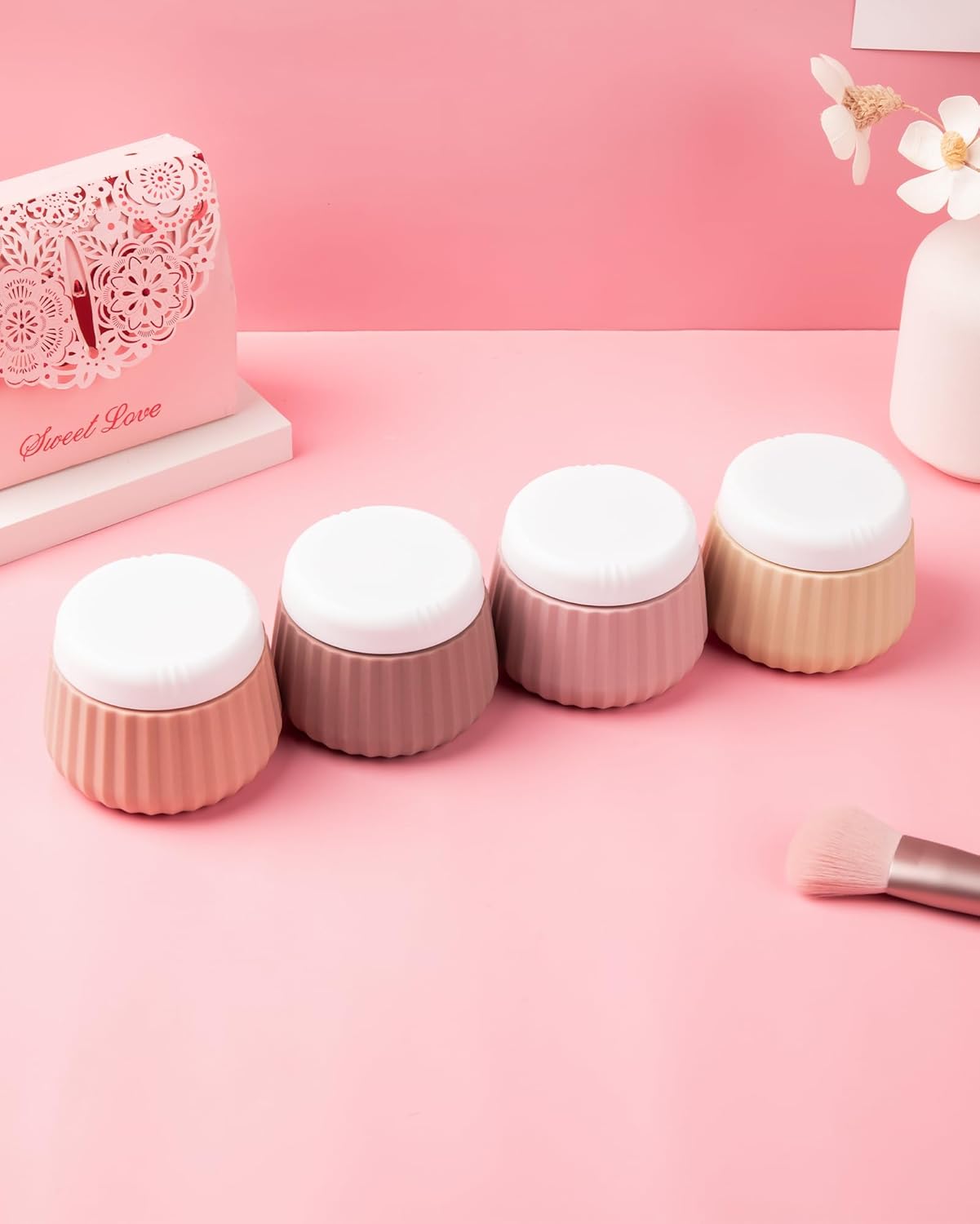 Travel Containers for Toiletries 4 Pack, TSA Approved Travel Size Toiletries, Travel Size Containers, With Clear Bag Leak Proof Silicone Jars, Travel Essentials Creams Jars Carrying Small Items